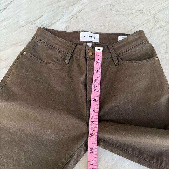 Frame Le High Skinny Coated Jeans Military Green size 25 cotton stretch - Picture 7 of 8